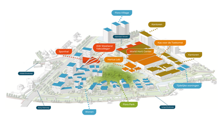 Kaart Flora Campus Westland. Uitgebreide beschrijving van de kaart wordt in tekst onder de kaart beschreven. 