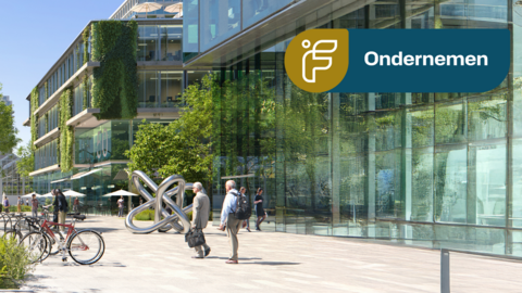 impressie van gebouwen met glas met het label ondernemen 